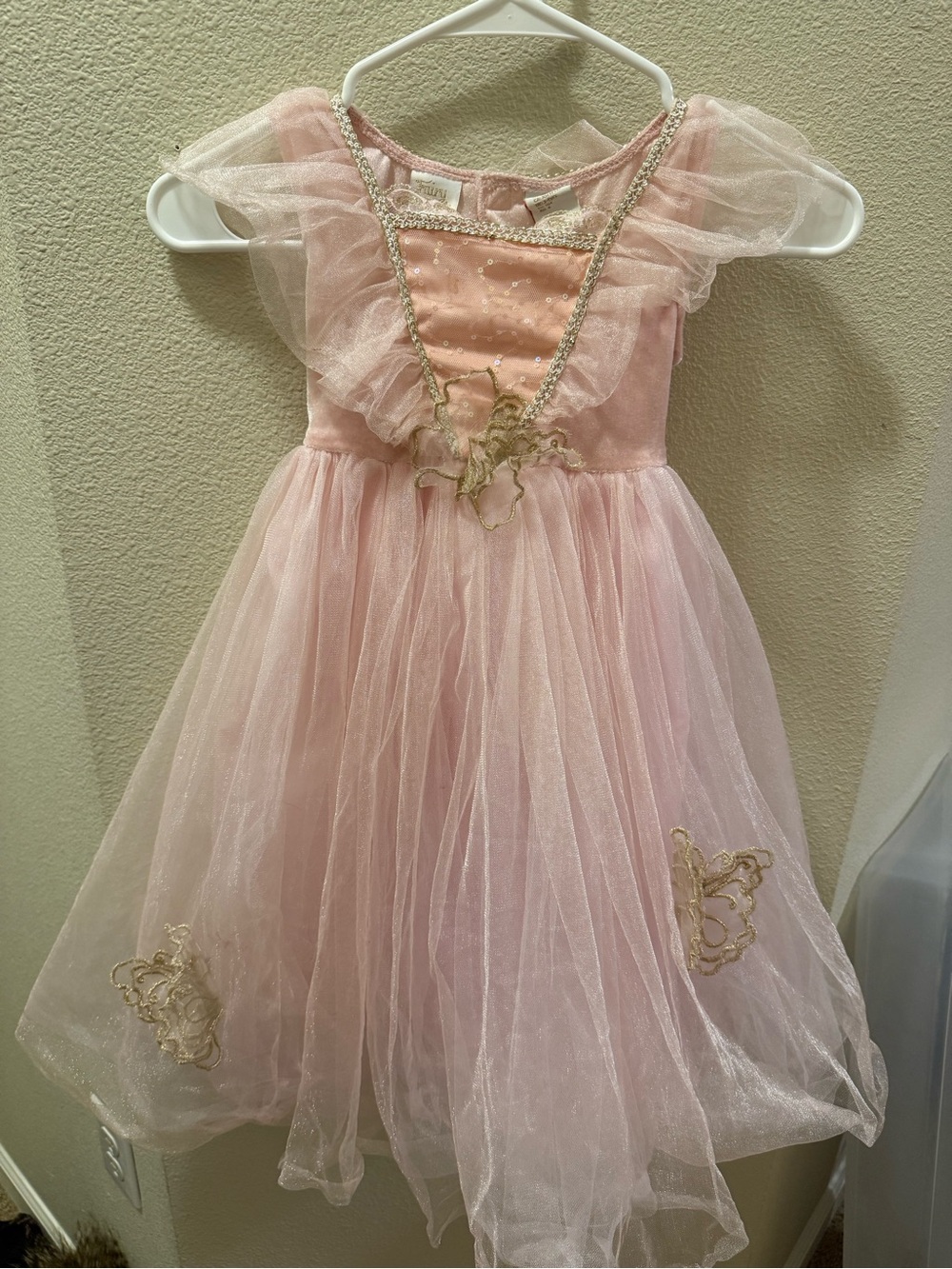 Pink Tulle Princess Dance Dress with Gold Accents